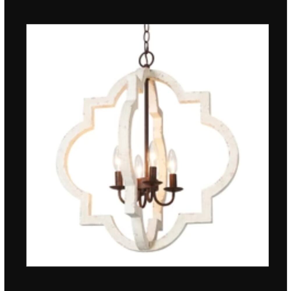 LNC Adrammelech Modern Farmhouse Mini Cage Chandelier in Whitewash A03701  NEW